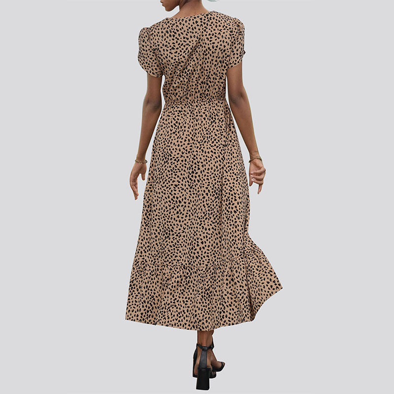 Vestido con estampado de leopardo adelgazante de cintura media de verano para mujer