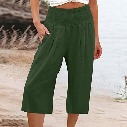 Women's Cotton And Linen Cropped Thin Casual Wide-leg Pants