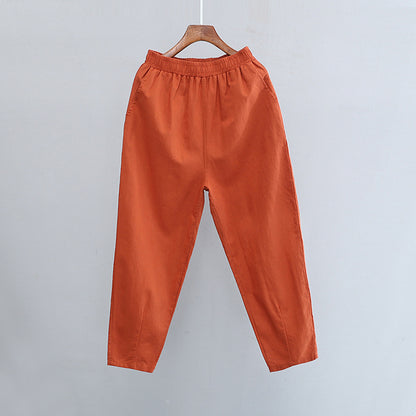 Cotton Linen Women Clothing Spring Summer Artistic Cotton Linen Casual Pants Linen All Matching Slimming Cropped Pants Baggy Pants