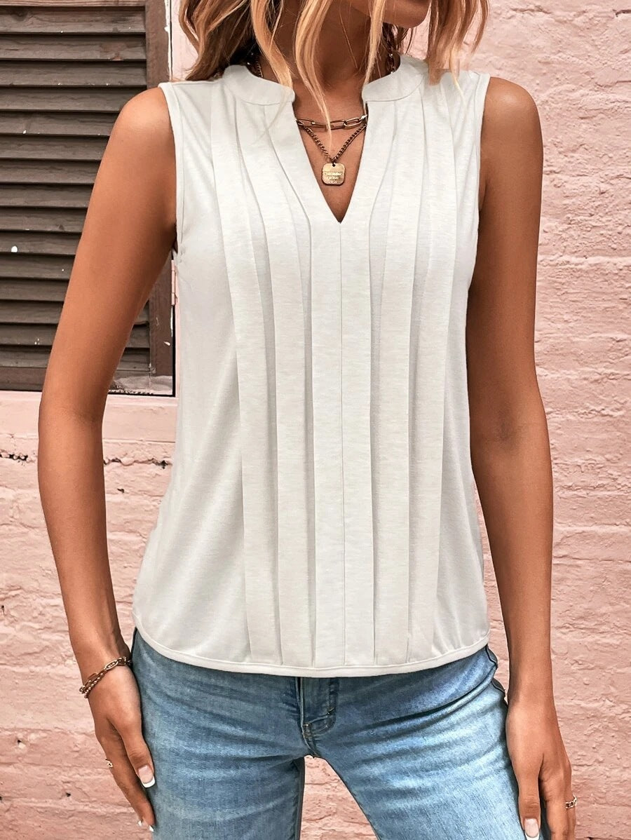 Women Clothing Summer Elegant Pleated V neck Vest Women Top T