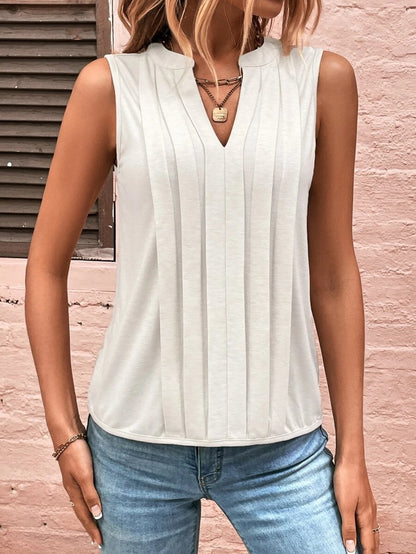 Women Clothing Summer Elegant Pleated V neck Vest Women Top T