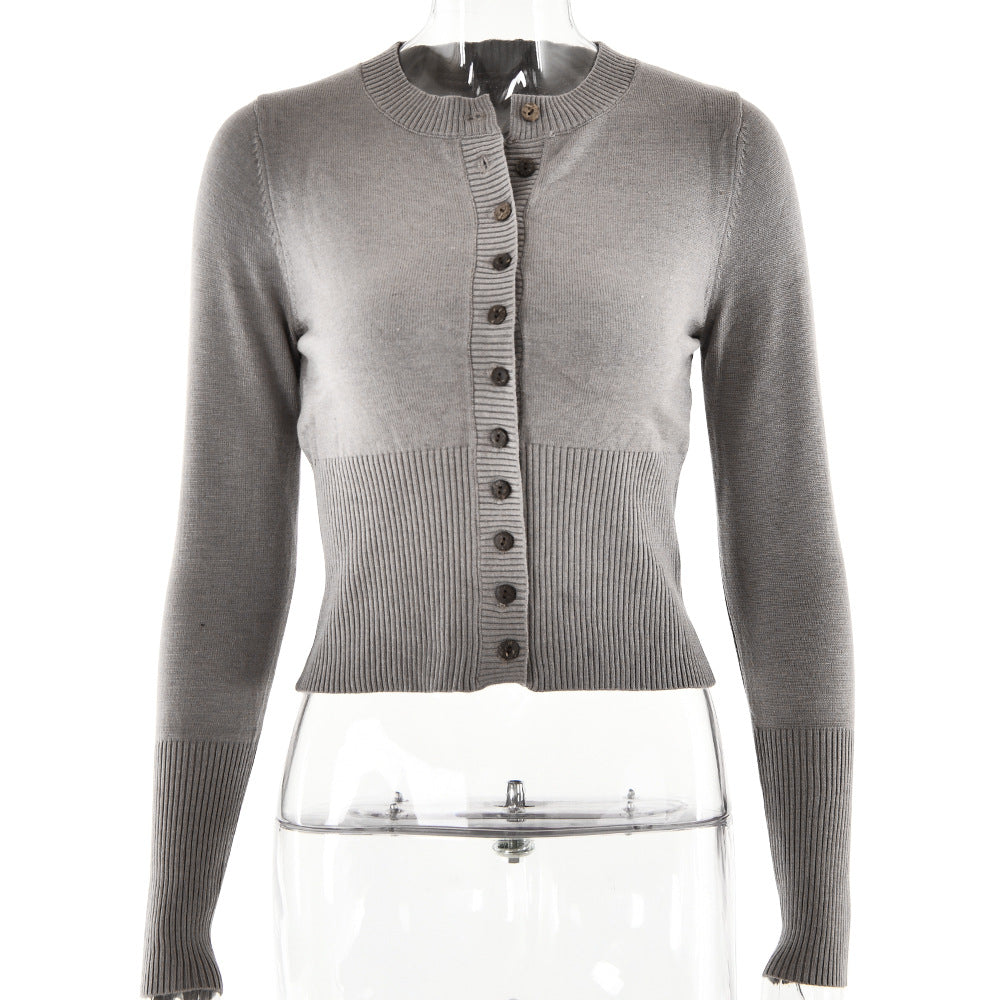 Prendas de punto de invierno Tendencia sexy Manga larga Slim Fit Cuello redondo Base Cardigan Top