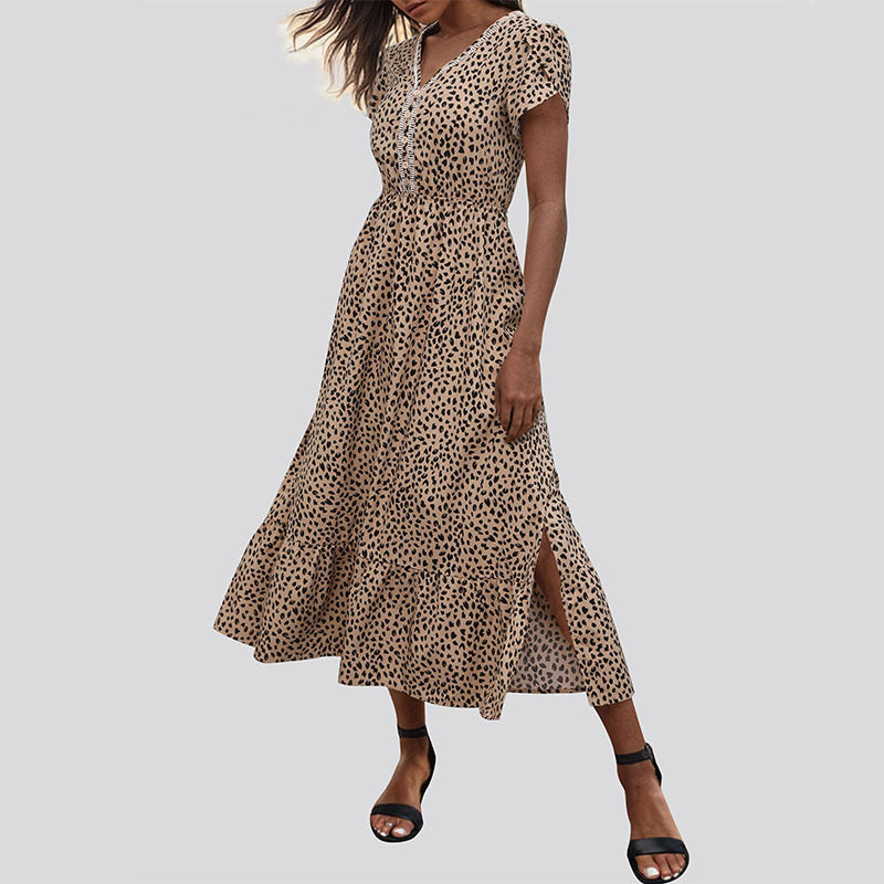 Vestido con estampado de leopardo adelgazante de cintura media de verano para mujer