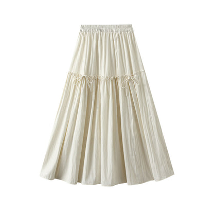 Women Bow Skirt Summer Thin Slimming High Waist Elastic A Line Umbrella Skirt Midi Skirt