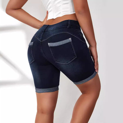 Short court en Denim frisé pour femme, pantalon moyen amincissant d'été