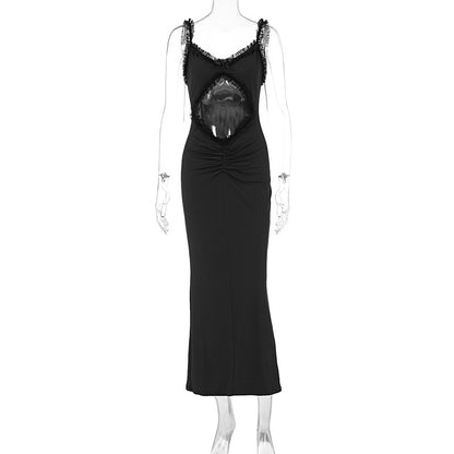 Verano Suspender Oreja De Madera Sin Cuello Recortado Sexy Slim Fit Mono Maxi Vestido Mujer