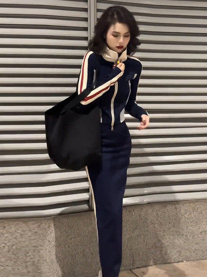 Women's Spring Black Long-sleeved Casual Wear Sports Suit