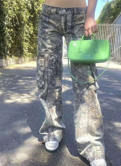 Salopette d'automne pantalon de Camouflage Sexy, jean droit ample taille basse avec poches pour femmes