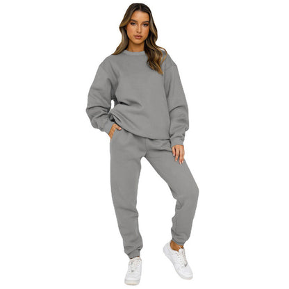 Women's Solid Color Round Neck Pullover Fashion Casual Sweater Suit