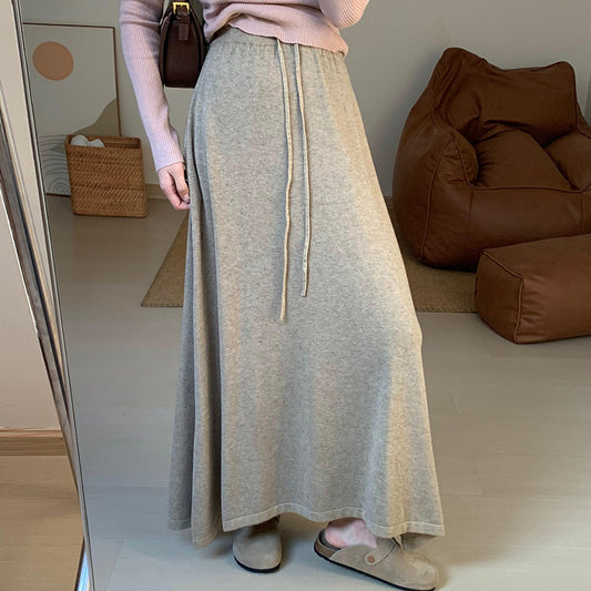 Autumn Warm Comfortable All Matching Knitted Overskirt Korean Waist Slimming Mid Length Dress Women