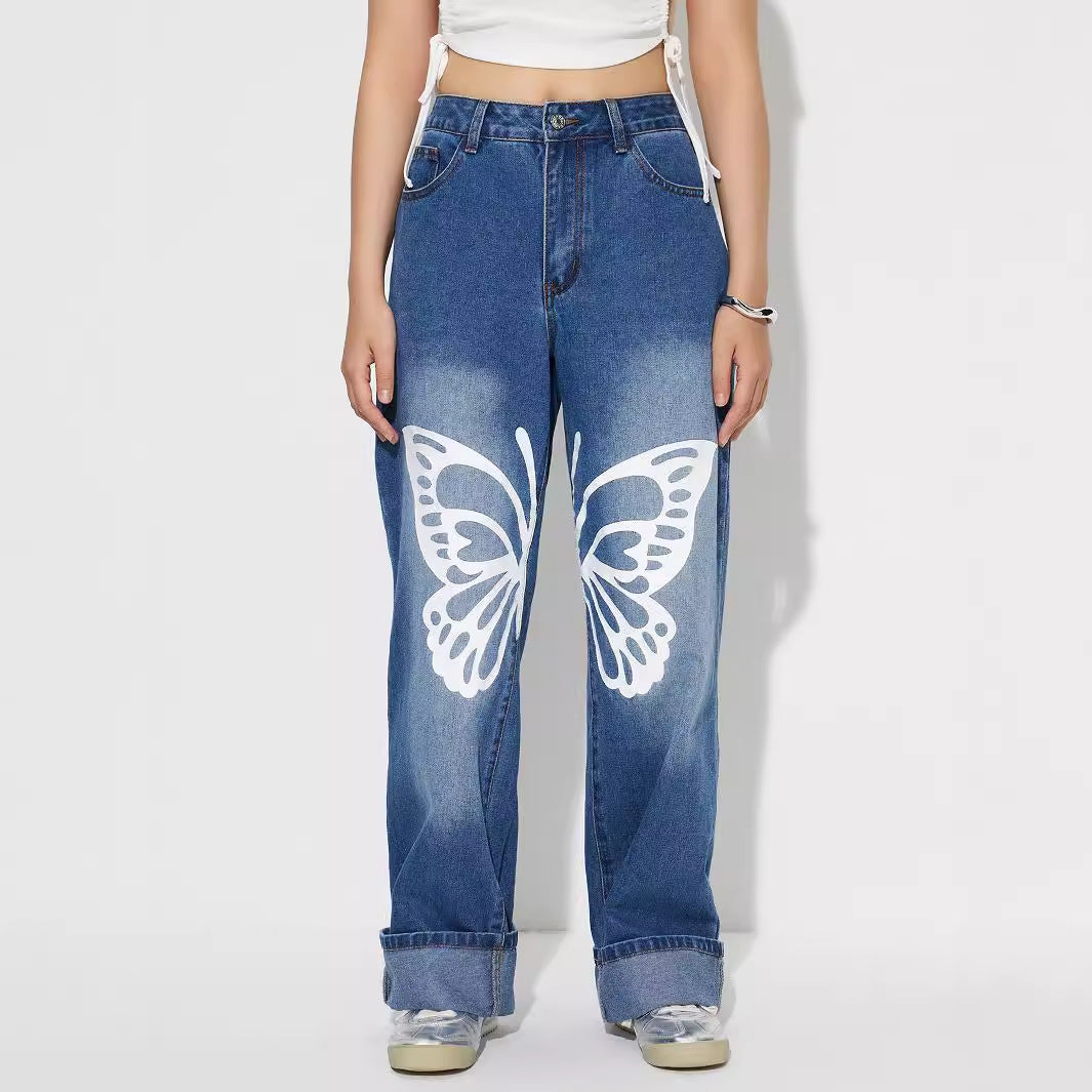 Women Wear Retro Casual High Waist Straight Jeans Trousers