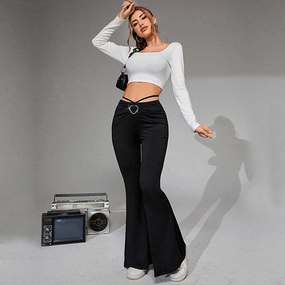 Women Clothing Elegant Casual Pants Autumn Winter High Waist Drooping Slim Slimming Wide Leg Pants