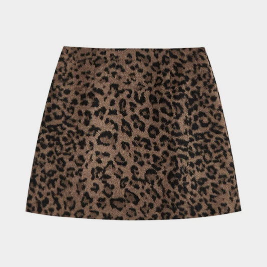 Falda con estampado de leopardo vintage para mujer, otoño invierno, cintura alta, adelgazante, sexy, línea A, antiexposición, falda corta a la cadera