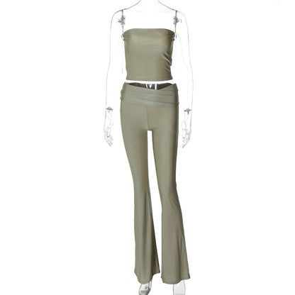 Women Clothing Summer Tube Top Slim Trousers Women Set