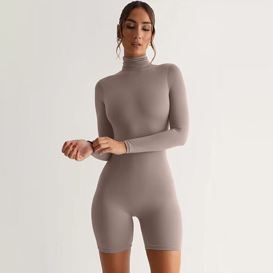 Combinaison à manches longues et col roulé pour femmes, vêtements de printemps, Slim, fermeture éclair au dos, col roulé