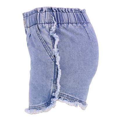 Short en Denim effiloché femmes été couleur claire short lavé taille haute jean ample