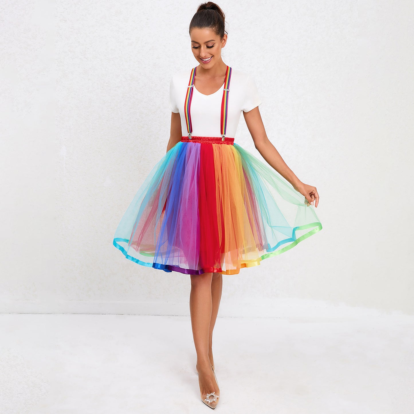 Christmas Super Canopy Multi Layer Rainbow Gauze Skirt Pettiskirt Adult Colorful Suspender Skirt Mesh Suspender Princess Dress