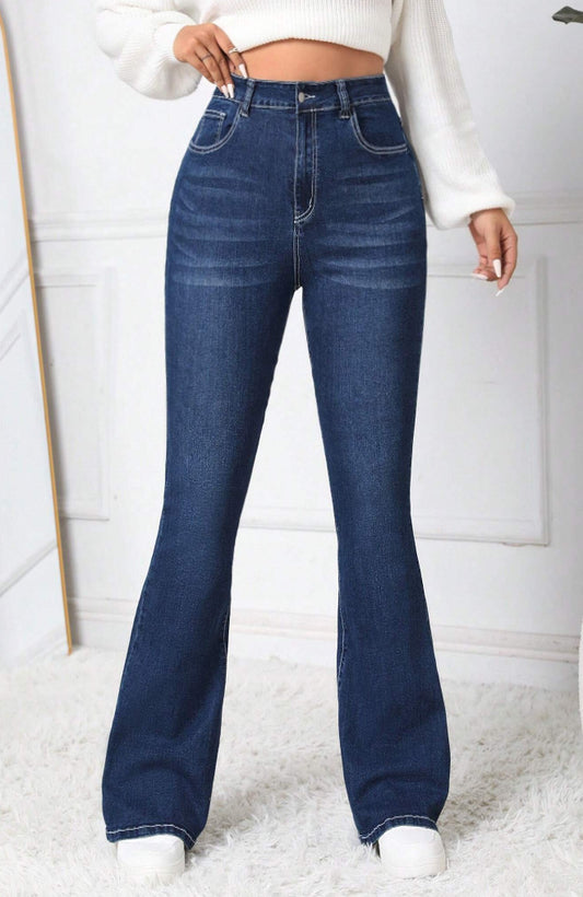 Pantalon amincissant taille haute Bootcut Jeans brodés avec sac à dos pour femme