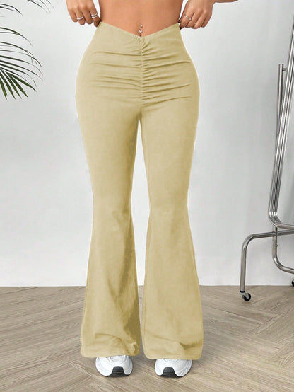 Women Clothing Summer V Shaped Waist Slimming Bootcut Pants Trousers