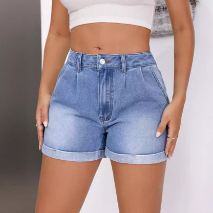 Women Clothing Loose All Matching Slimming Curling Denim Shorts