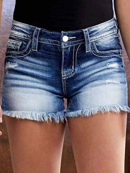 Short en denim effiloché brodé pour femme