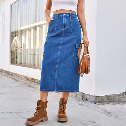 Summer Washed Overalls Skirt Denim for Women