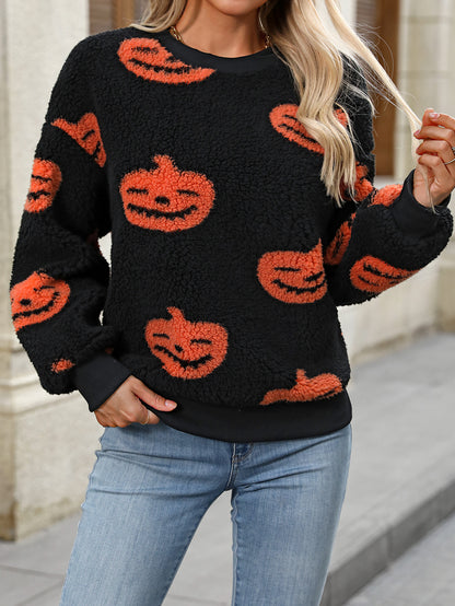 Suéter holgado de felpa con estampado de Halloween para mujer, otoño e invierno