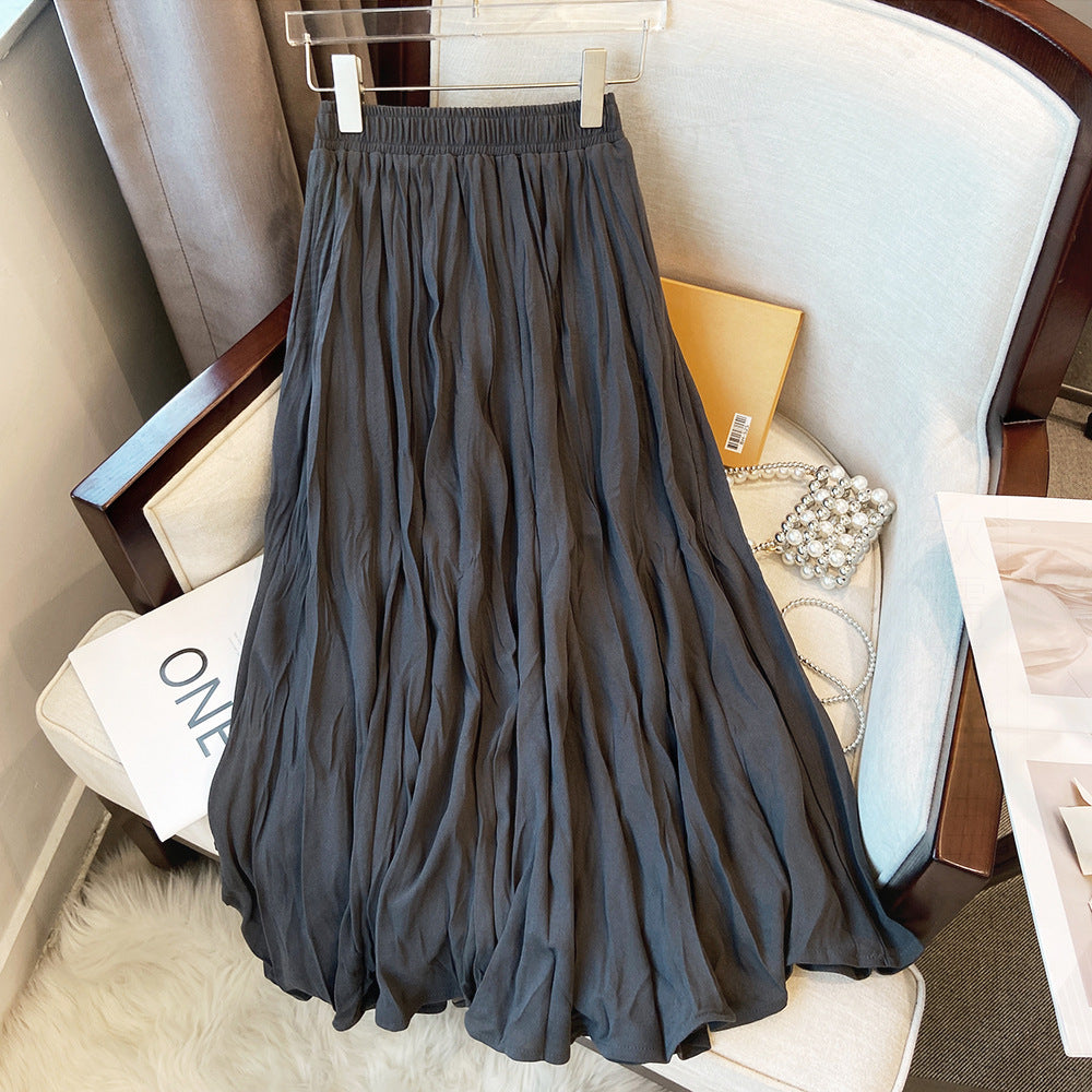 Artistic Retro Skirt Women Texture Pleated Skirt A line Skirt Mid Length Base Skirt