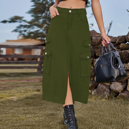 Ropa de mujer Pantalones cargo de mezclilla con cintura elástica sexy Falda de vestir a media pierna informal