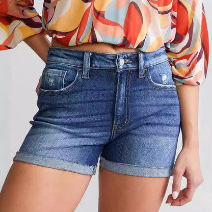 High Waist Curl All Matching Denim Shorts Women