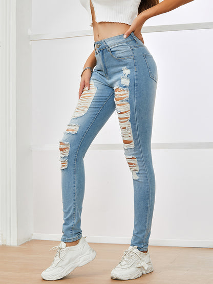 Women Clothing Women Pants Ripped Frayed Stretch Skinny Jeans