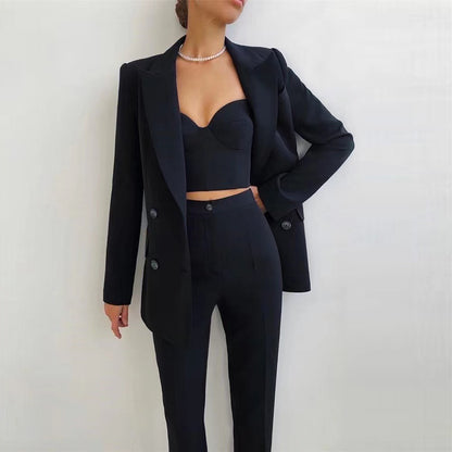 Haute qualité décontracté bureau affaires femmes plus soutien-gorge pantalon Blazer costume ensemble