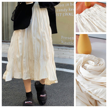 Artistic Retro Skirt Women Texture Pleated Skirt A line Skirt Mid Length Base Skirt