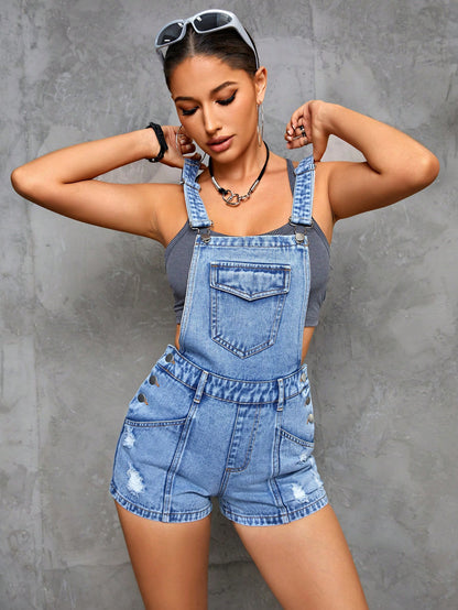 Women Clothing Street Casual Denim Suspender Shorts Women