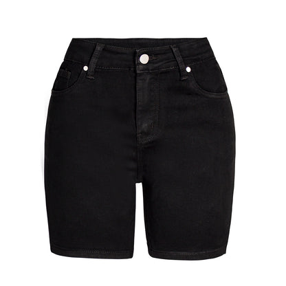 Taille haute Pur Noir Crayon Short En Jean Femmes Élastique Coupe Slim Minceur Décontracté Femmes Short En Jean