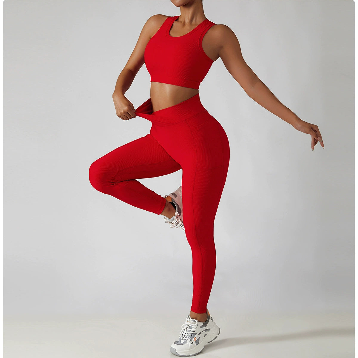 European and American Hot Summer Yoga Suit Athletic Clothing Fashion Running Thread Training Workout Clothes Suit Women's Two-Piece Suit