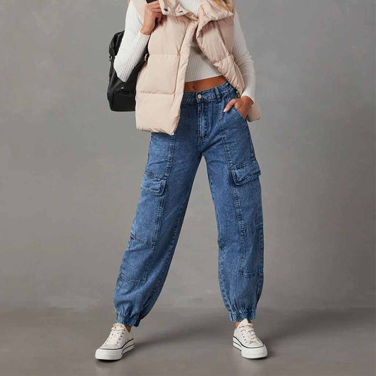 Jeans Cargo pour femmes, pantalon ample décontracté, taille élastique, noué à la cheville, automne