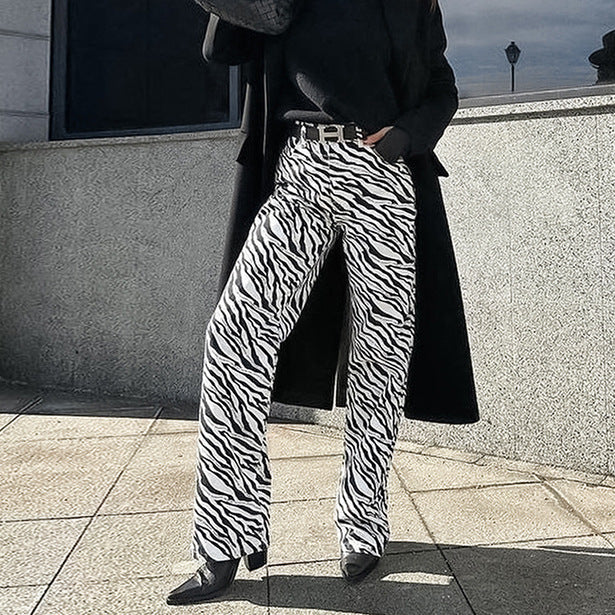 Autumn Winter Zebra Print Straight Leg Pants Trousers Sexy Slimming Casual Women Pants