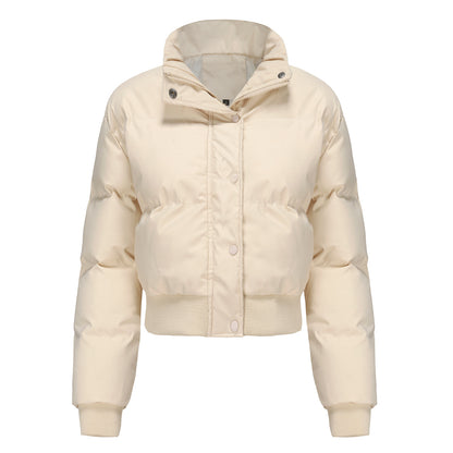 Automne Hiver Femmes Vêtements Courte Veste En Coton Femmes À Manches Longues Col Haut Manteau Chaud Lâche Décontracté Coton Rembourré Vêtements Manteau De Pain