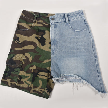 Ropa de mujer Pantalones cortos de camuflaje cosidos especiales con borlas de mezclilla para mujer