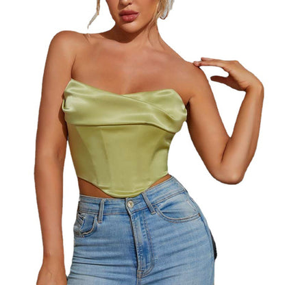 Verano mujeres Sexy pila Collar envuelto pecho recortado chaleco corto Top pequeño deshuesado corsé deshuesado corsé