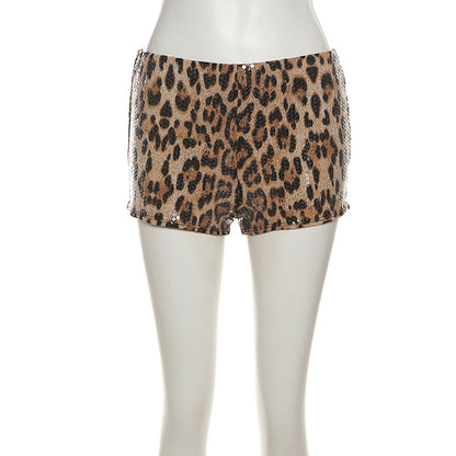 Ropa de invierno para mujer, pantalones cortos sexis con cintura baja y estampado de leopardo en contraste de color