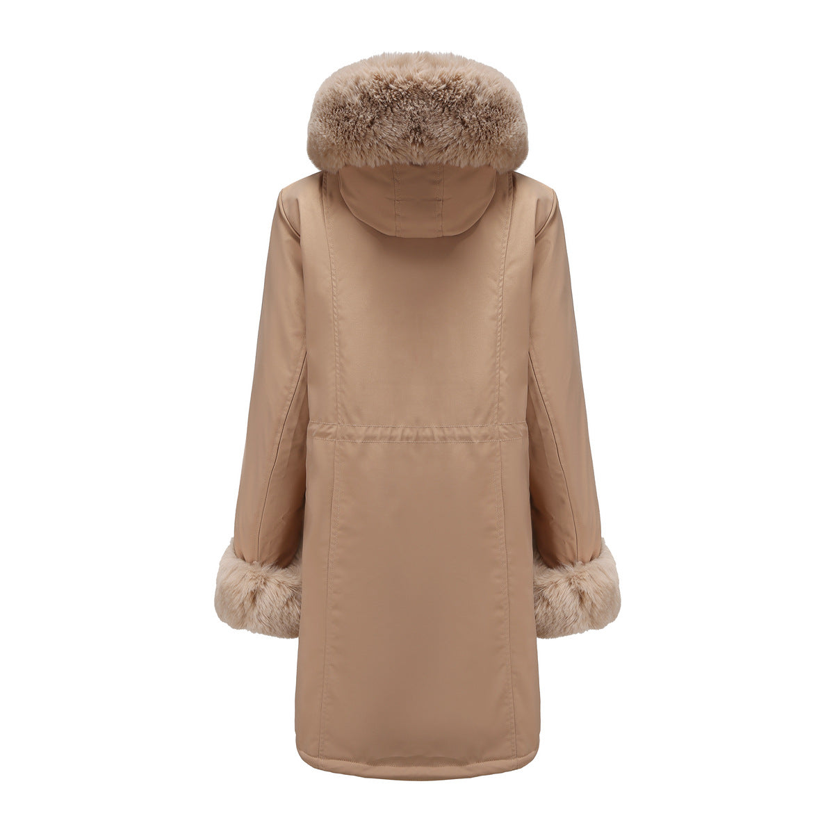 Abrigo de algodón de invierno para mujer, cuello de piel desmontable, largo medio, manga larga, parka, color sólido, con capucha, chaqueta acolchada de algodón cálida