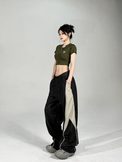 Color Matching Thin Niche Loose Draping Effect Sports Pants