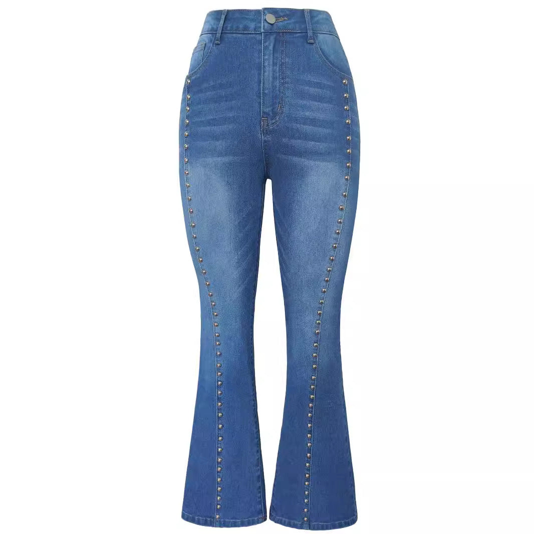 Jean skinny taille haute pour femme, pantalon amincissant, extensible, rivets, élégant, automne