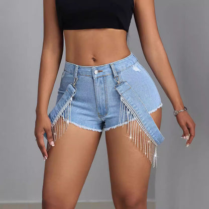 Vêtements pour femmes Slim Fit Tassel Lace Up Raw Bear Jeans Short super court