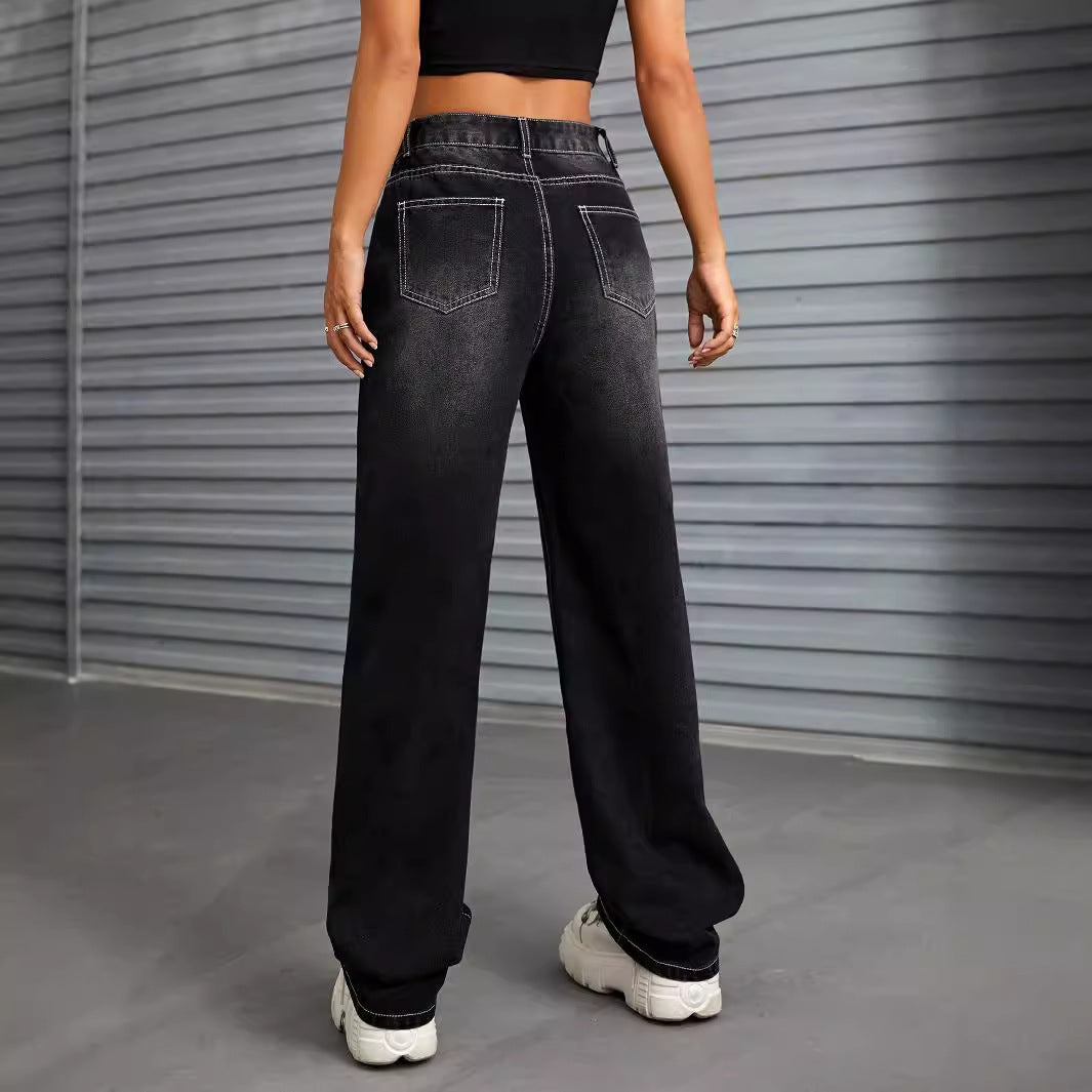 Women Clothing Trend Wide Leg Slimming Straight Leg Pants Jeans Trousers