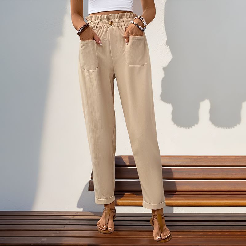 Pantalones casuales ajustados de cintura alta de color sólido para mujer de verano