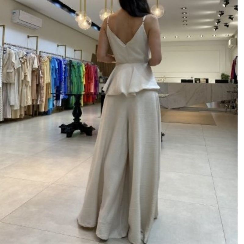 Women Clothing Spring Summer Fashionable Solid Color All Matching Sleeveless Sling Women Jumpsuit