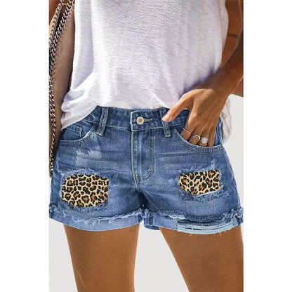 Jean déchiré taille haute pour femmes, short en Denim imprimé avec Patch Hipster de rue